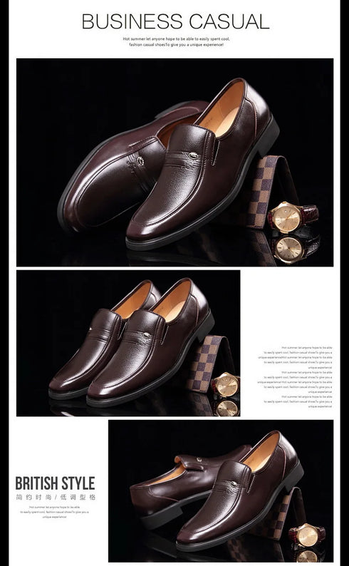 Elegant Leather Men’s Formal Shoes - Luxury Slip-On Loafers for Dressy Occasions, Breathable Moccasins, Versatile Casual Business Footwear in Plus Sizes 38-44